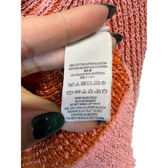 Free People Orange Pink Long Sleeve Deep V Neck Knit Cropped Sweater Size XS - Picture 7 of 11